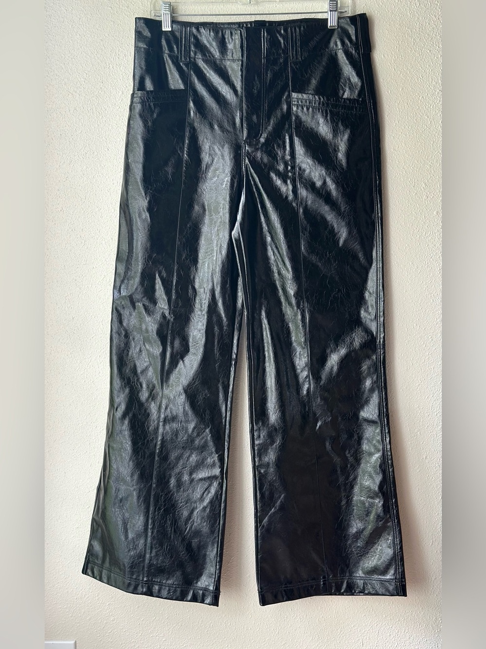 Free People Star Crossed Lovers Black Faux Leather Straight-Leg Pants 10